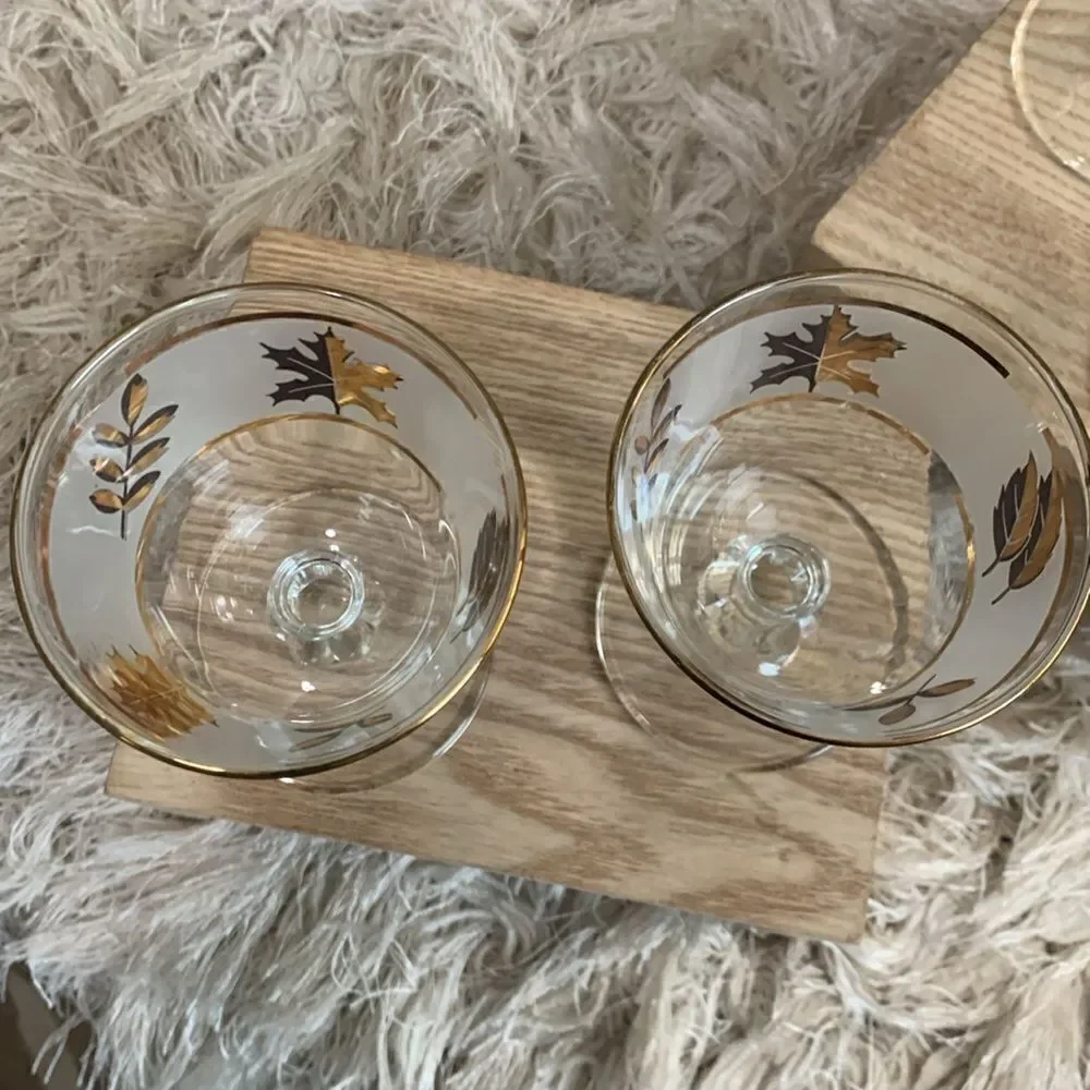 Vintage Golden Foliage‎ Libby 8982 4oz Cocktail Glasses Set Of 6 Made In USA